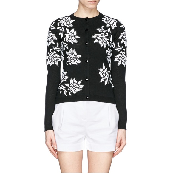 Alice + Olivia Winnie Lace Appliqué Cardigan Size Small Black and White - Picture 12 of 13